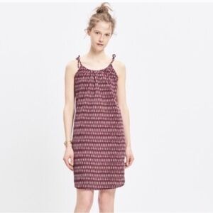 Madewell Tie Strap Dress Pockets Maroon Ikat Print Small